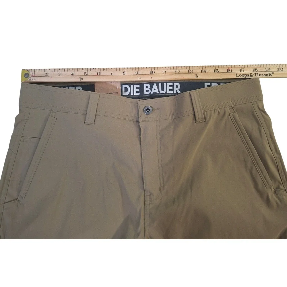 Eddie Bauer Rainier Fleece Lined Pants Mens 36x30 Tan Nylon Spandex Hiking NEW